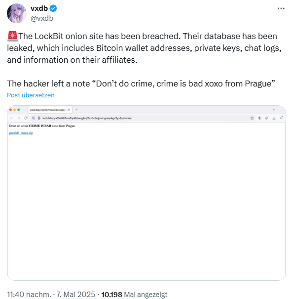 Die LockBit-Onion-Website wurde gehackt