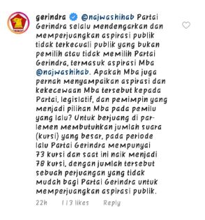Balasan Gerindra untuk komentar Najwa Shihab