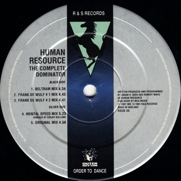 14/01/2023 - Human Resource - The Complete Dominator (Vinyl, 12, 45 RPM)(R & S Records ‎– RSUK 4X, Outer Rhythm ‎– RSUK 4X) 1991 R-2596653-1292351620