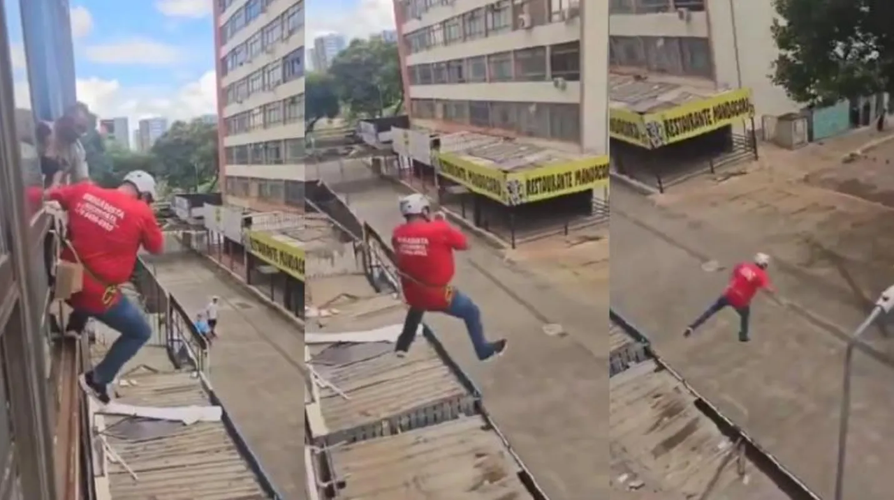 Captan caída desde una tirolesa de un aspirante a bombero en Brasil: video
