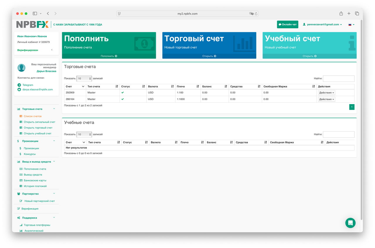 Личный кабинет NPBFX