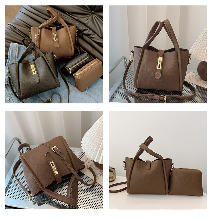 Beige Retro 2-Piece Women's Bucket Bag Set with Removable Inner Pouch PU Leather Crossbody Handbag and Fashionable Tote for global Everyday Use