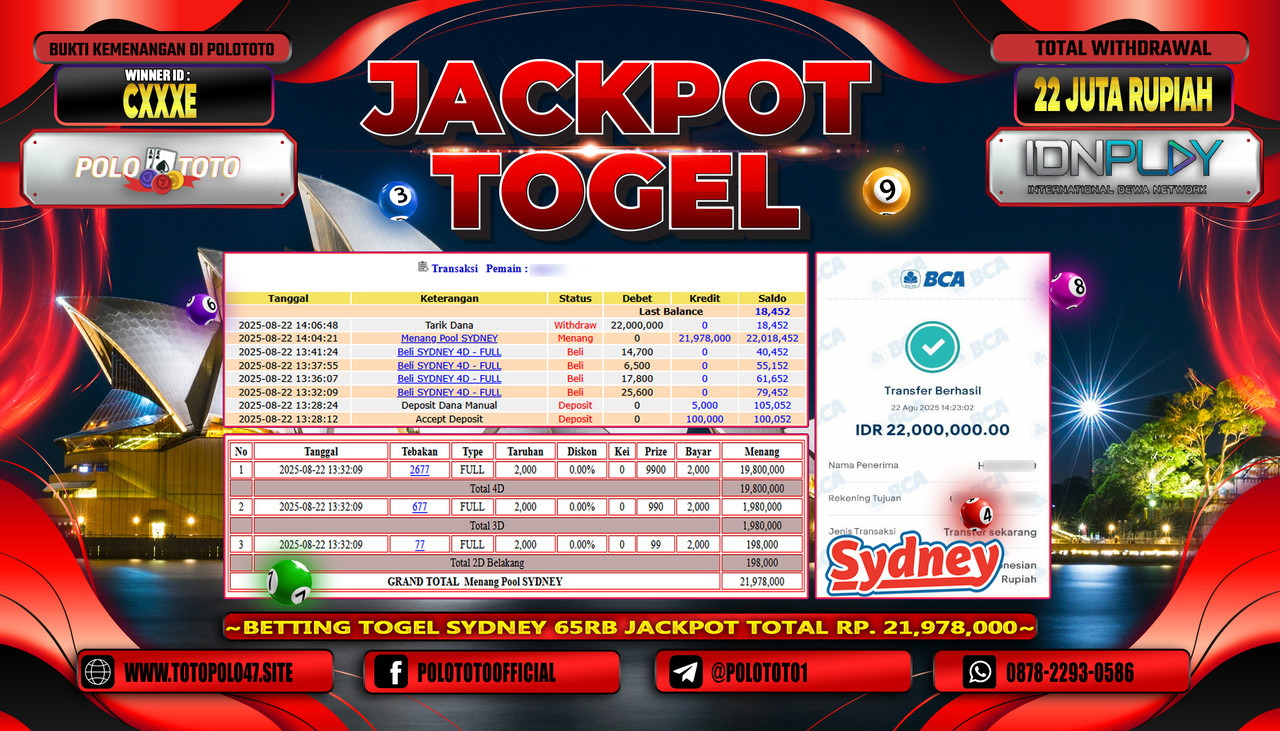 POLOTOTO JACKPOT TOGEL POOL SYDNEY Rp.22.000.000,- LUNAS