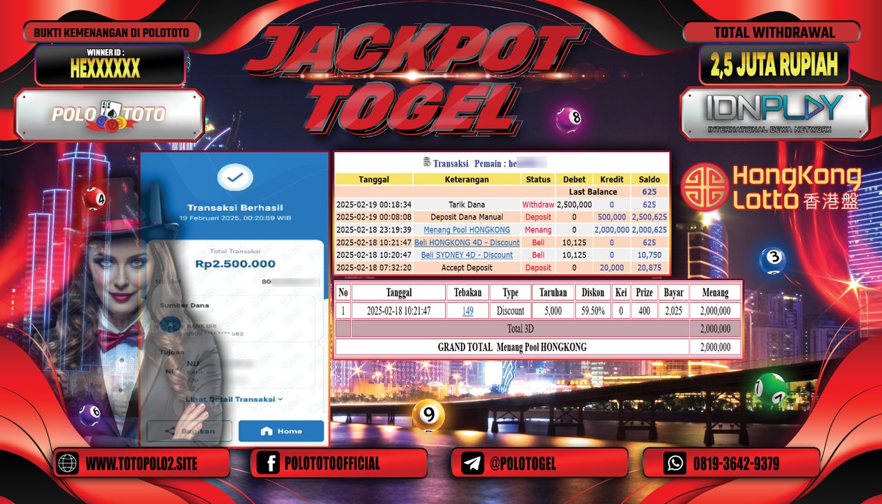 POLOTOTO JACKPOT TOGEL PASARAN HONGKONG Rp.2.500.000,-
