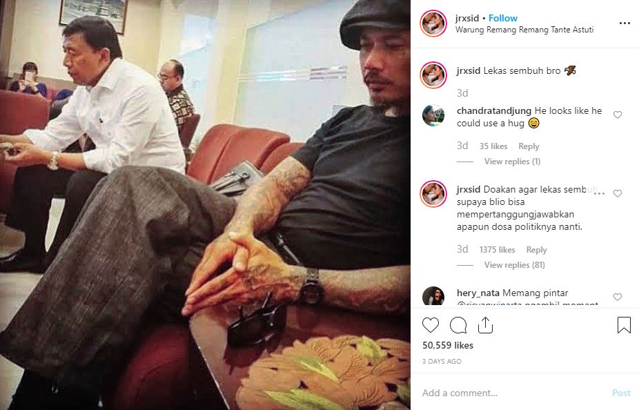 Jerinx SID mendoakan Wiranto agar cepat sembuh