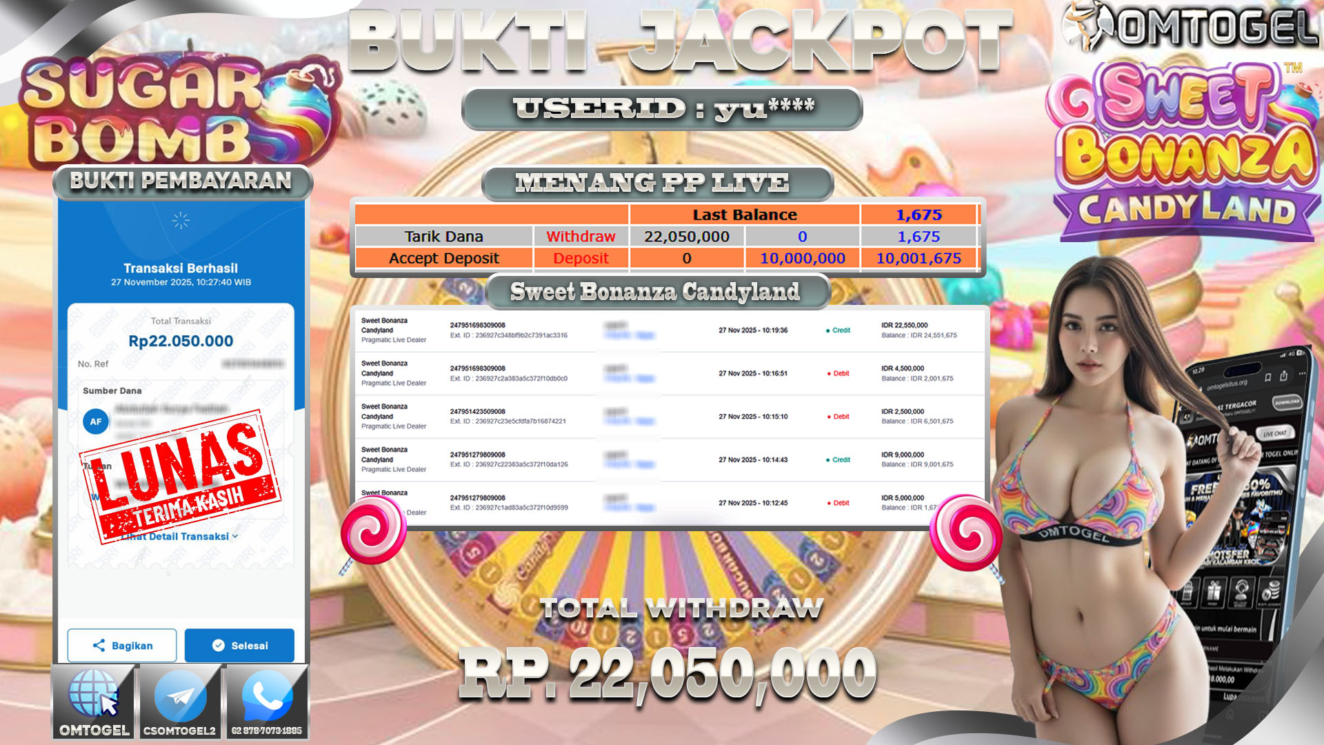 OMTOGEL JACKPOT PRAGMATIC LIVE DEALER SWEET BONANZA CANDYLAND  ,22 JUTA DI BAYAR LUNAS ,-