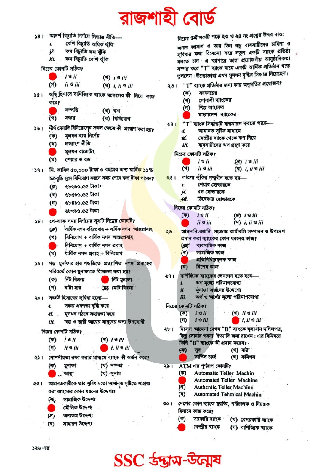 Finance and Banking MCQ Question Solution Rajshahi Board 2026