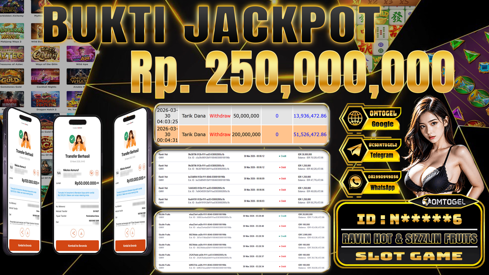 OMTOGEL JACKPOT GMW RAVIN HOT & SIZZLIN FRUIST, 250 JUTA DI BAYAR LUNAS ,-