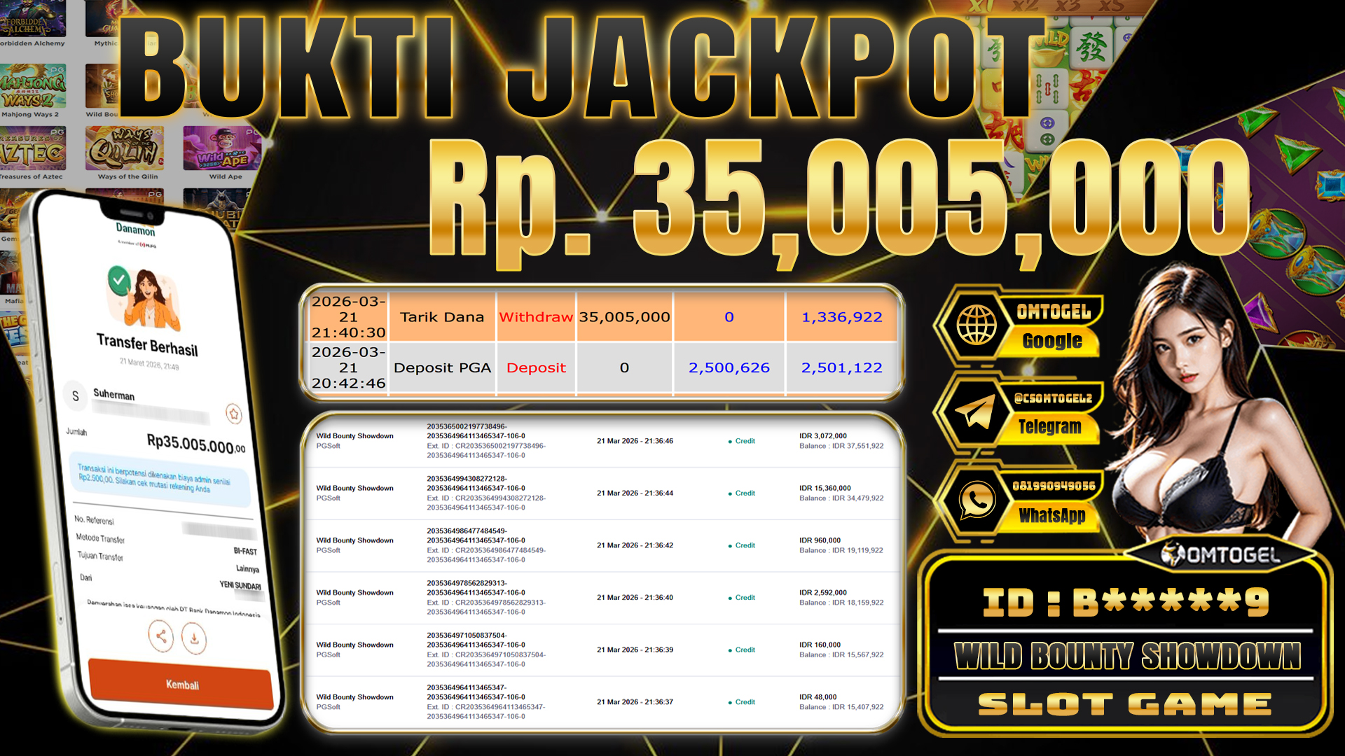 OMTOGEL JACKPOT PG SOFT WILD BOUNTY SHOWDOWN, 35 JUTA DI BAYAR LUNAS ,-
