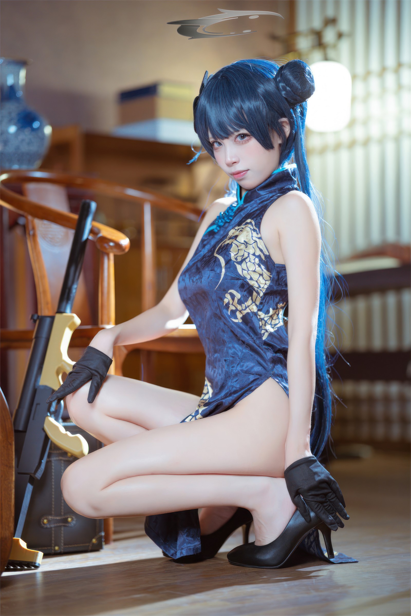 三無人型 COS 二次元：蔚蓝档案龙华妃咲旗袍写真（42P／407M）插图1