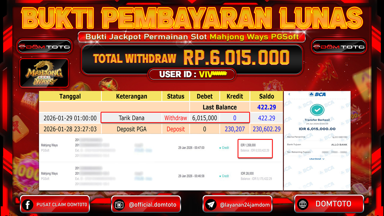 JACKPOT SLOT Mahjong Ways PGSoft 29 JANUARI 2026