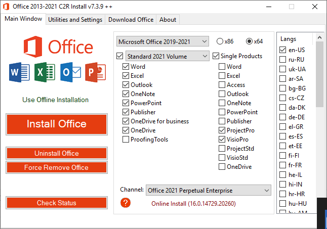 Office 2013-2021 C2R Install / Install Lite 7.3.9
