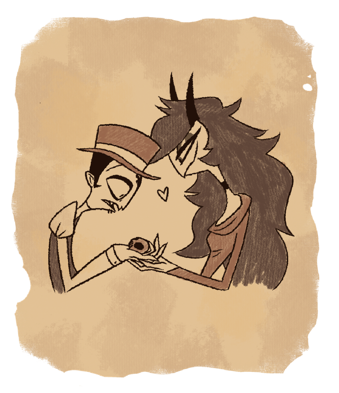 Cash being sold a skull pendant by an attractive imp