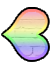 A sideways pastel rainbow heart pointing left.