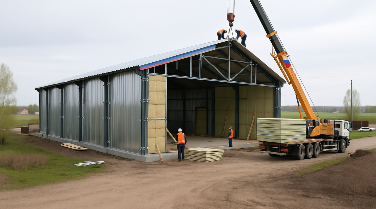 Ангар строительство их сэндвич панелей