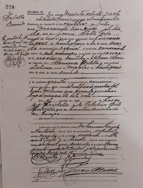 Defuncion Bernardo Tridella