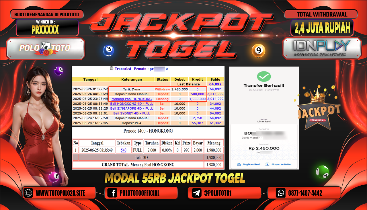 POLOTOTO JACKPOT TOGEL HONGKONG LOTTO Rp.2.450.000,-