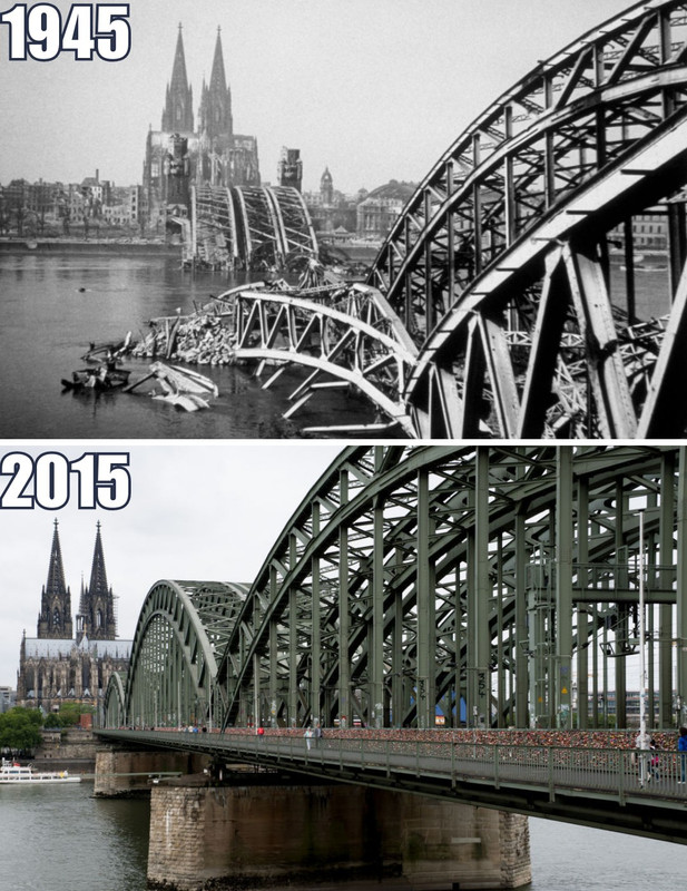 Photos avant-apres WWII - Page 27 Pont-Hohenzollern-Cologne-Allemagne-1945-par-rapport-2015