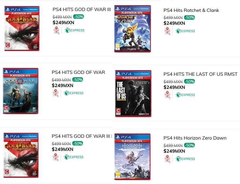 Sanborns: Varios juegos PS4 $249 (ps hits) 
