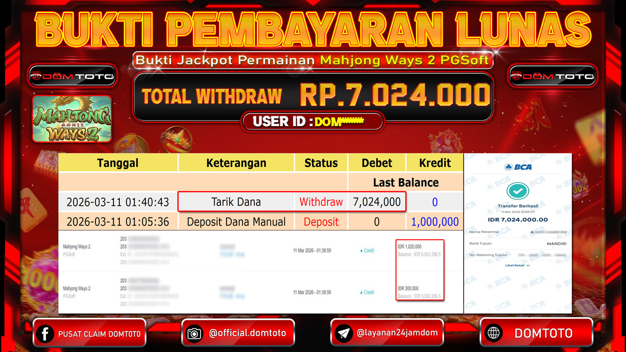 JACKPOT SLOT Mahjong Ways 2 PGSoft 11 MARET 2026