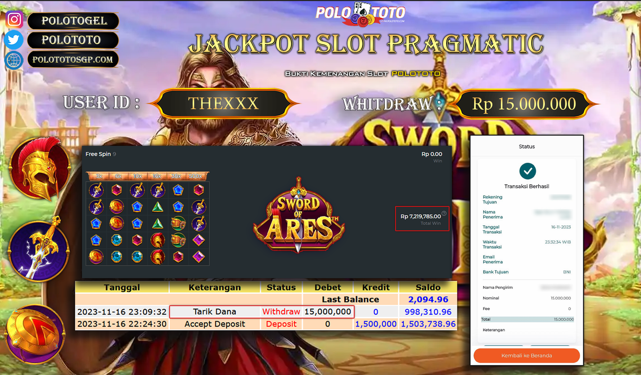 BUKTI PEMBAYARAN JACKPOT DIPOLOTOTO DIBAYAR LUNAS!!!