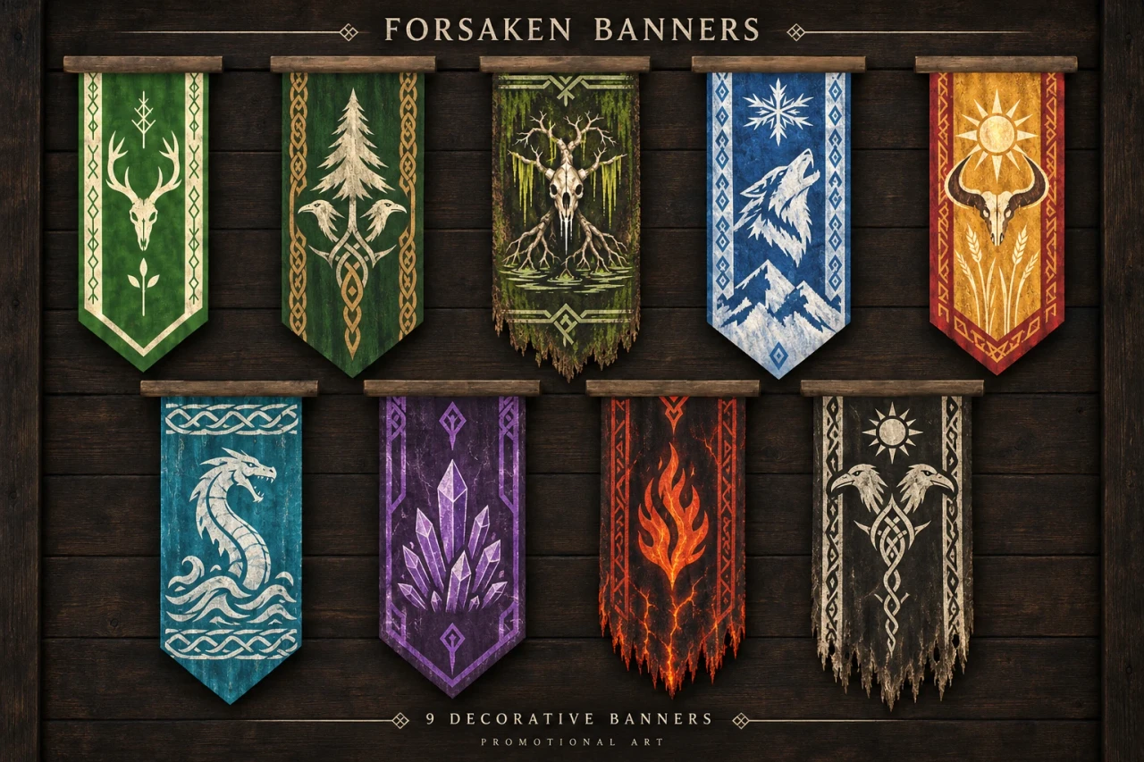 Forsaken Banners — все девять баннеров, рекламный арт