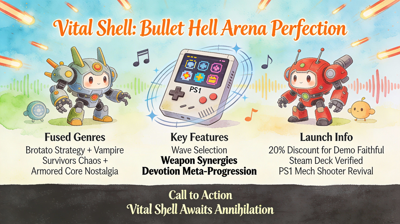 Top-down pixel art mech shooter with bullet hell enemy patterns