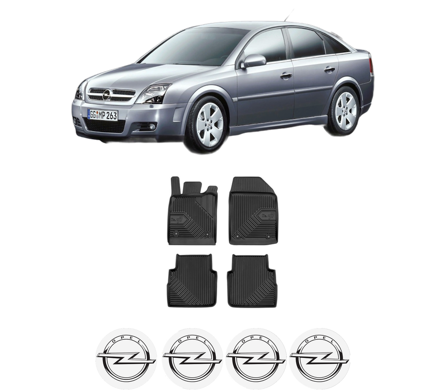 Set covorase presuri OPEL VECTRA C GTS (Z02) din 2002-2009, auto, din cauciuc thermoplastic, 4 Stickere auto cu OPEL