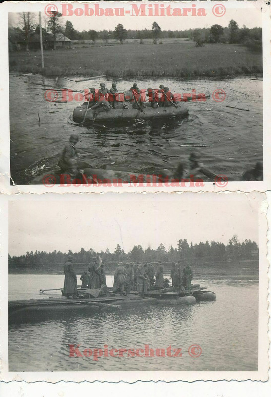 Russland 1.Panzer Div. Schlauchboot mit PAK beim übersetzen WOLGA Ponton !!