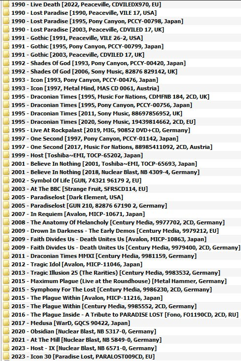 Paradise Lost - Discography (1990 - 2025)