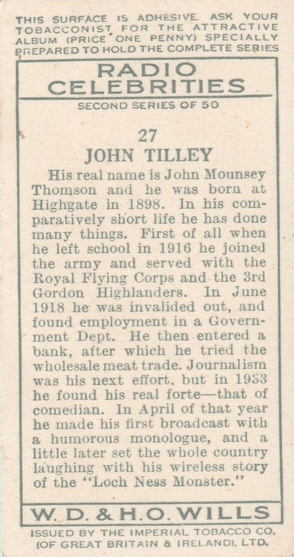 No 27 Radio Celebrities Tilley Monster Back