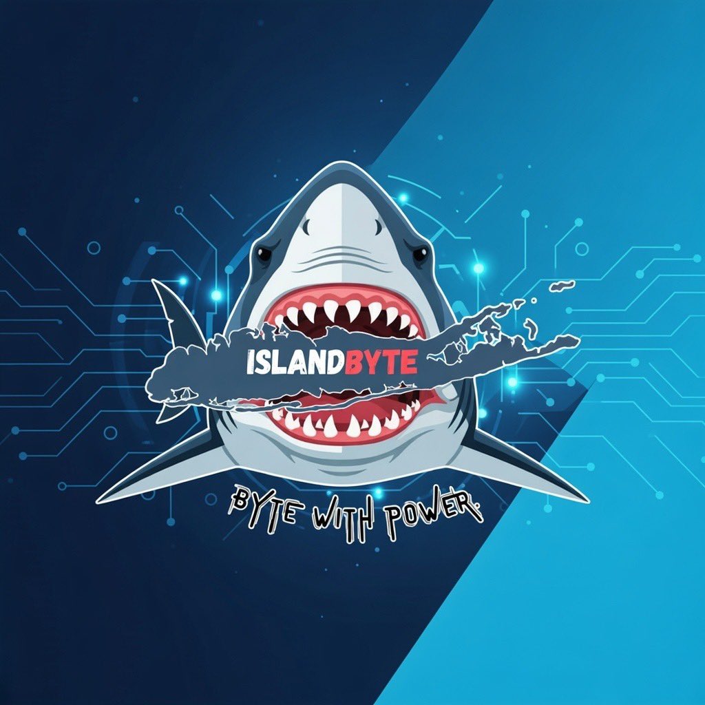 IslandByte Logo - Shark with tech circuits and ISLAND BYTE text