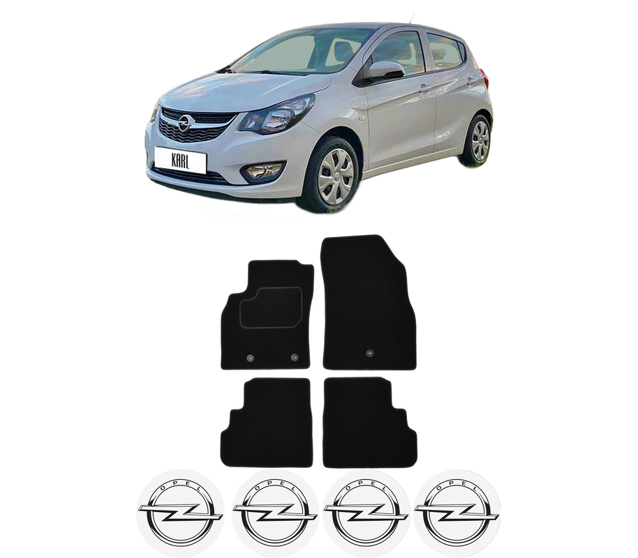 Set Covorase Presuri OPEL KARL (C16) din 2015-2018, Auto, Material Textil Mocheta, 4 Stickere auto cu OPEL