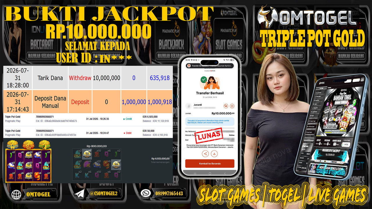 OMTOGEL JACKPOT PRAGMATICPLAY TRIPLE POT GOLD  Rp,10,000,000,- DIBAYAR LUNAS