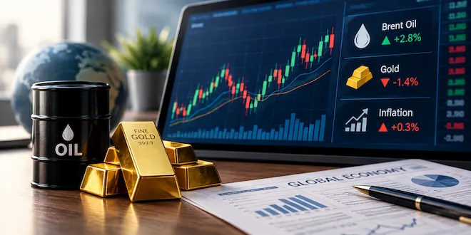 صورة توضيحية لضغوط الأسواق العالمية، تظهر برميل نف