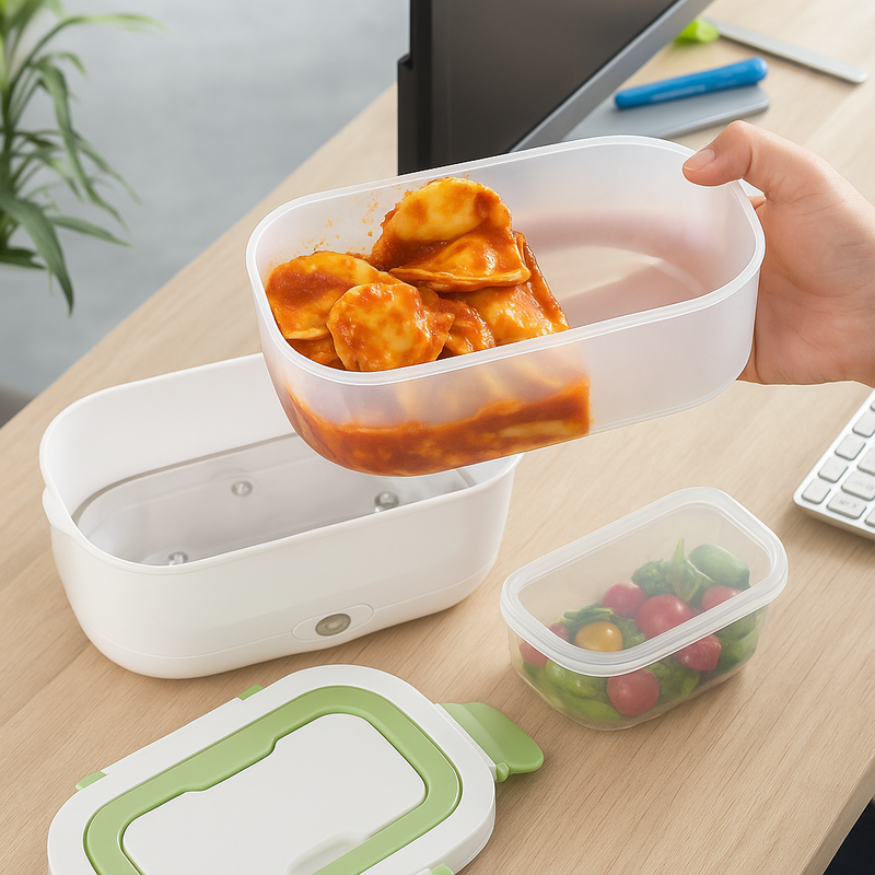 ThermoFiambrera abierta con ravioles y ensalada
