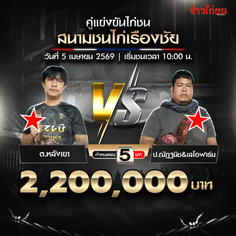 โปรแกรมไก่ชน คู่ ก.ไผ่เงิน vs วัยรุ่นขี้เมา สนามชนไก่เรืองชัย