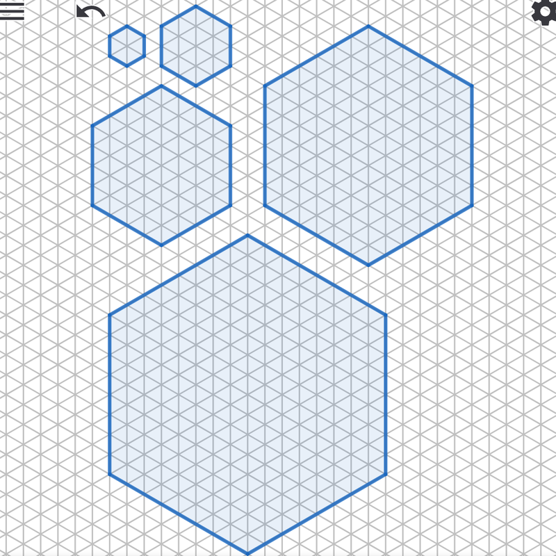 The various creature sizes depicted as hexagons of varying sizes on an isometric grid 