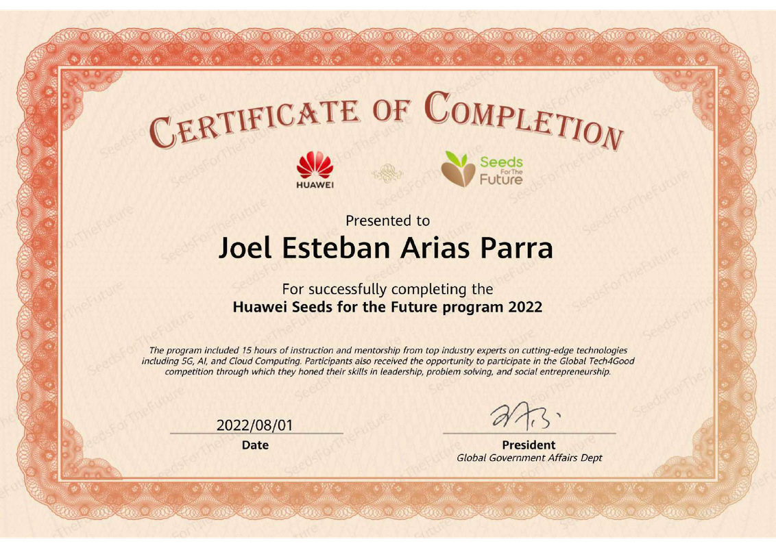Joel Esteban Arias Parra Certificate