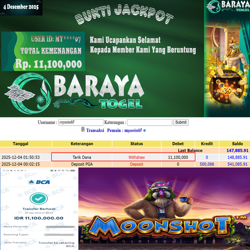 Rp. 11.100.000.- WD LUNAS DI BARAYATOGEL