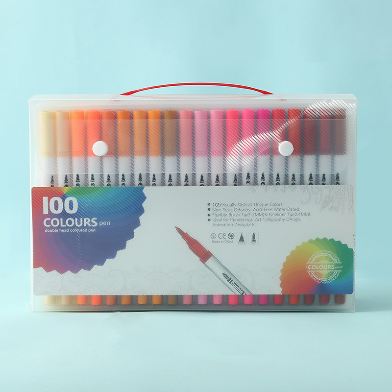 White 100 COLOURS Dual-Tip Watercolor Marker Set - Colors Washable Art Pens with Brush & Fine Tips for Students & Artists