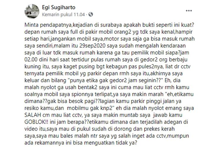 Curhatan Egi Sugiharto soal deretan mobil yang parkir sembarangan di depan rumahnya