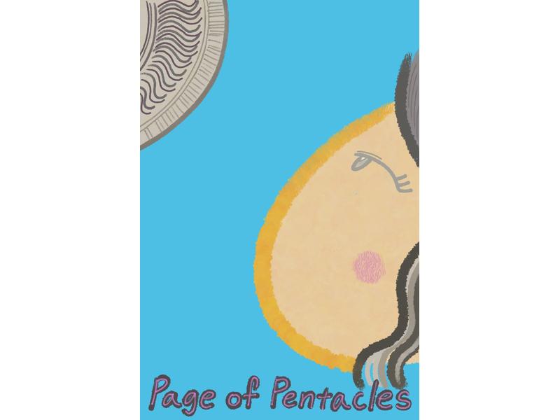 Page of Pentacles card-style thumbnail (blue background, flushed cheeks, silver pentacle)