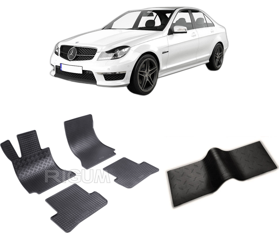 Set covorase auto MERCEDES C-CLASS W204 din 04.2007-02.2014, cu covoras tunel median, CAROSERIE SEDAN, Presuri cauciuc 100%, compatibil cu autoturismul MERCEDES C-CLASS W204, Rigum