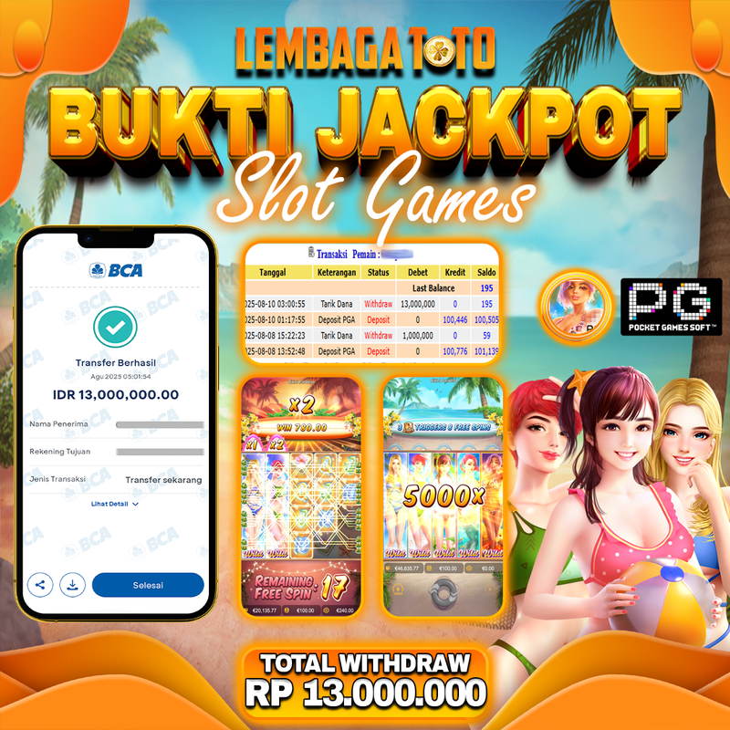 BUKTI JACKPOT 10 AGUSTUS LEMBAGATOTO Songkran Splash  Rp.13.000.000,- LUNAS