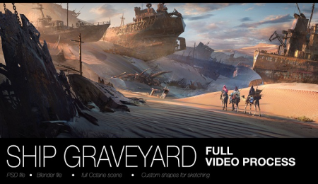 ArtStation - Ship Graveyard Key Art Full Video Process