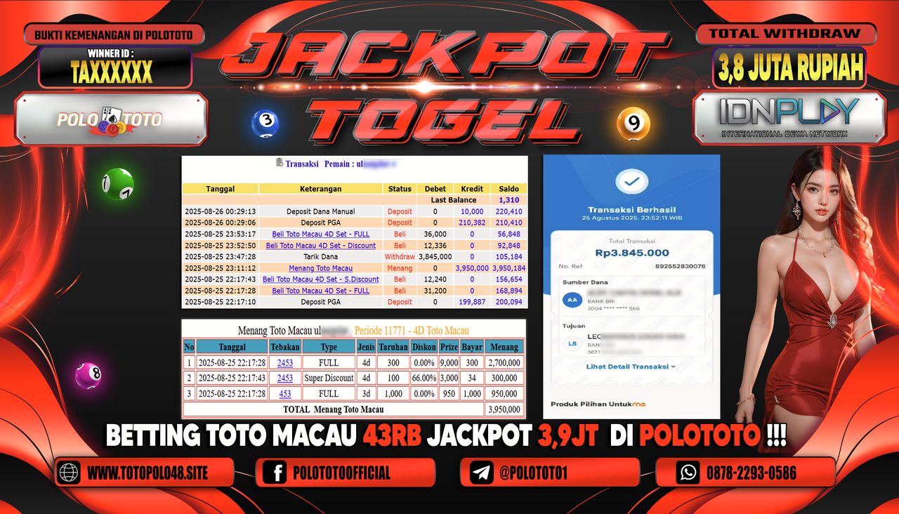 POLOTOTO JACKPOT TOGEL TOTO MACAU Rp.3.845.000,-