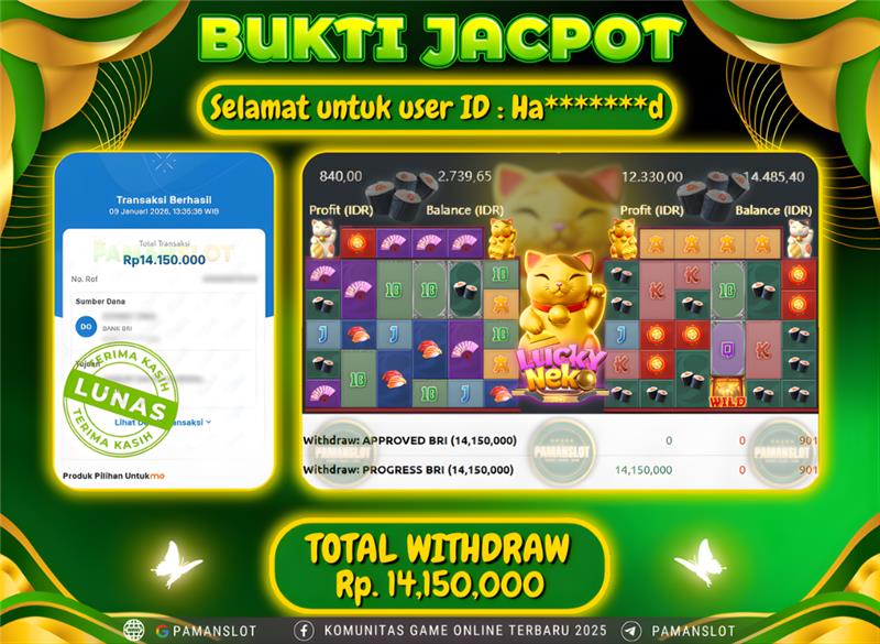 PAMANSLOT JACKPOT Game PG - Lucky Neko Rp.14,150,000- LUNAS