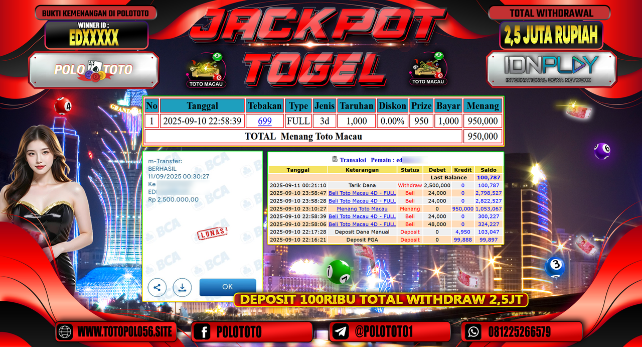 POLOTOTO JACKPOT TOGEL TOTO MACAU Rp.2.500.000,-
