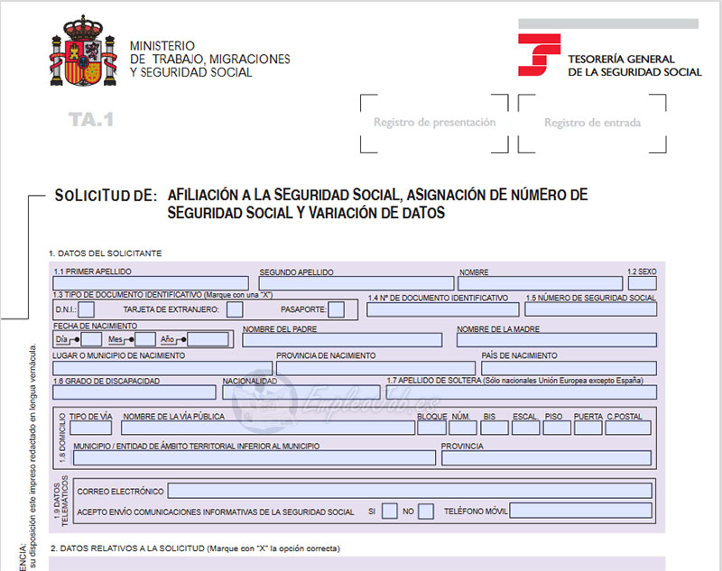 formulario cambiar direccion en la seguridad social